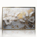 Framed wall art piece showcasing a vibrant butterfly design, featuring intricate details and a luxurious gold frame, ideal for enhancing any modern decor.