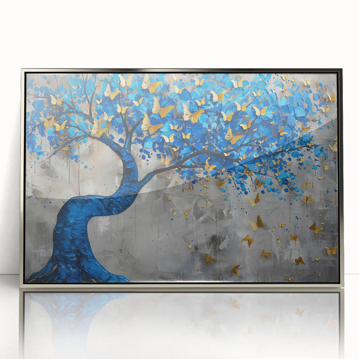 Framed acrylic wall art showcasing a vibrant butterfly design from the Insect and Arachnid collection, featuring silver accents and a sleek front view presentation. Ideal for enhancing modern decor with a touch of nature-inspired elegance.