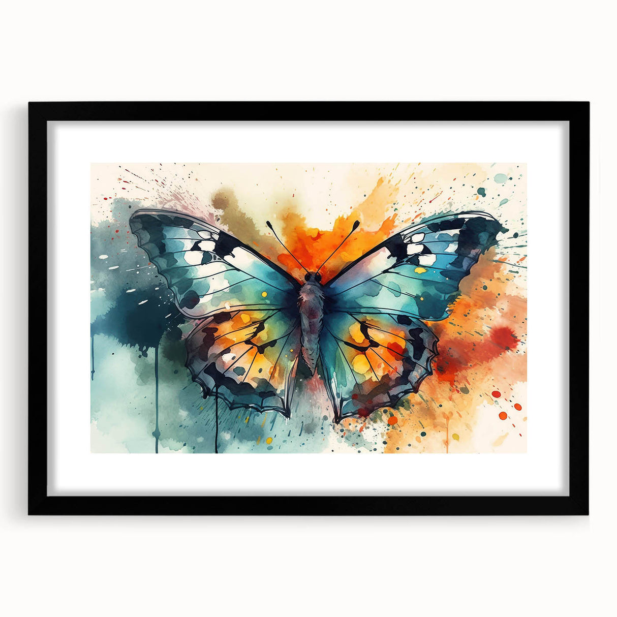 Framed butterfly wall art design showcasing vibrant insect and arachnid illustrations with a sleek black frame and matting, perfect for adding a touch of nature to any decor.