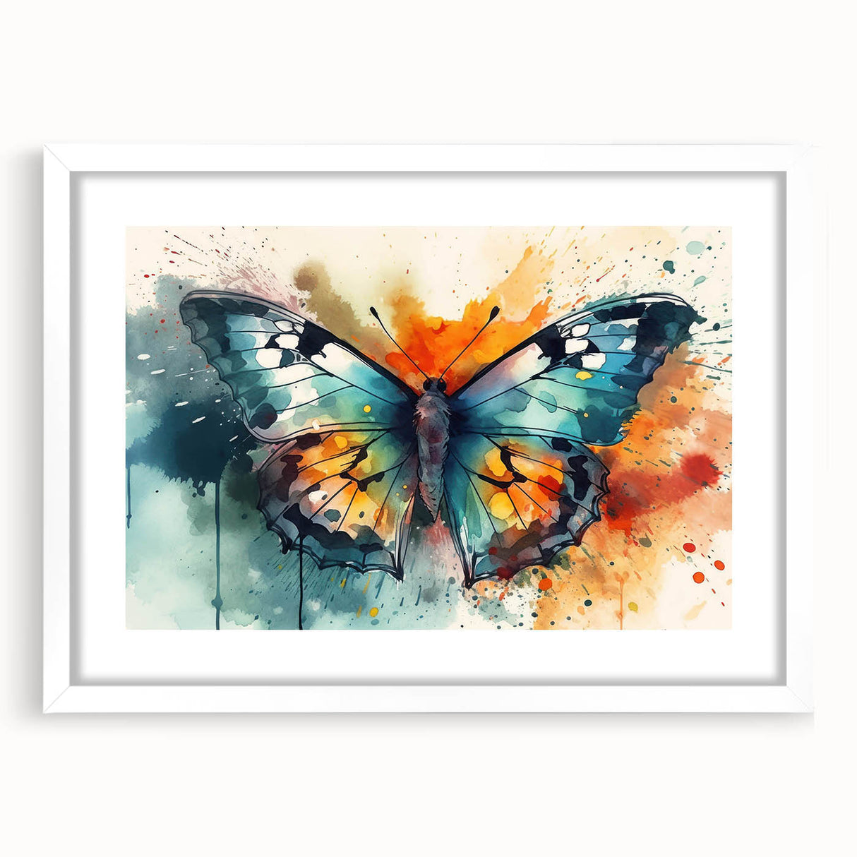 Framed wall art featuring a detailed butterfly design from the Insect and Arachnid collection, displayed with a white mat, ideal for nature-inspired decor.