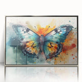 Framed wall art featuring a butterfly and arachnid design, elegantly displayed in a silver frame with an acrylic front, perfect for nature-inspired decor.