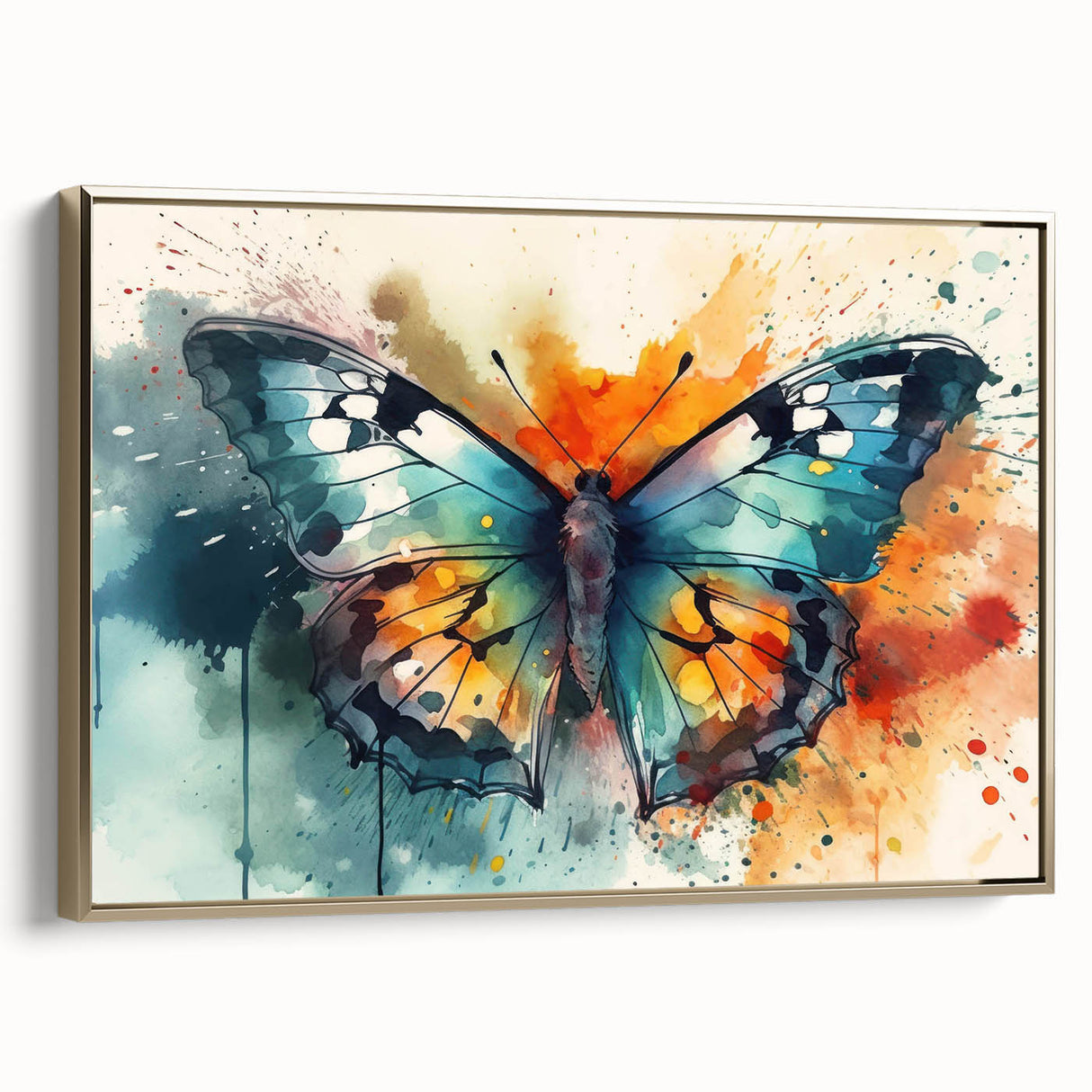 Framed wall art featuring a vibrant butterfly design, showcasing intricate details in gold tones against a contrasting background, perfect for enhancing home decor.