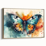 Framed wall art featuring a vibrant butterfly design, showcasing intricate details in gold tones against a contrasting background, perfect for enhancing home decor.