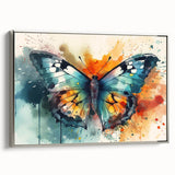 Framed wall art featuring a vibrant butterfly design, showcasing intricate details and bold colors, set against a sleek silver frame for a modern touch. Perfect for adding elegance to any interior decor.
