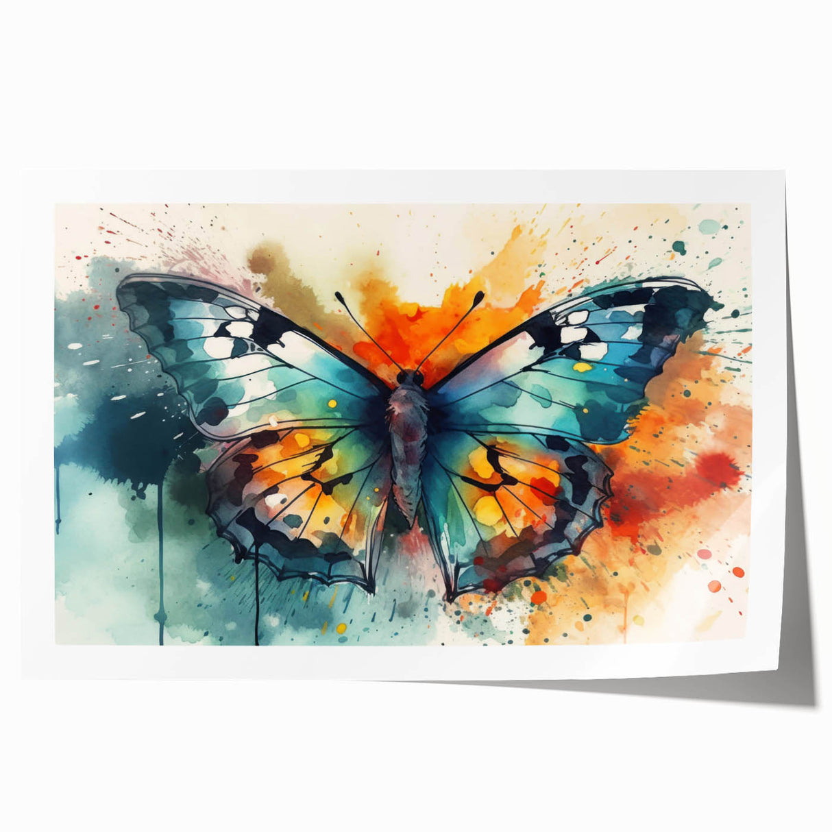 Vibrant wall art print featuring a detailed butterfly design, showcasing intricate insect and arachnid illustrations in vivid colors, ideal for nature lovers.