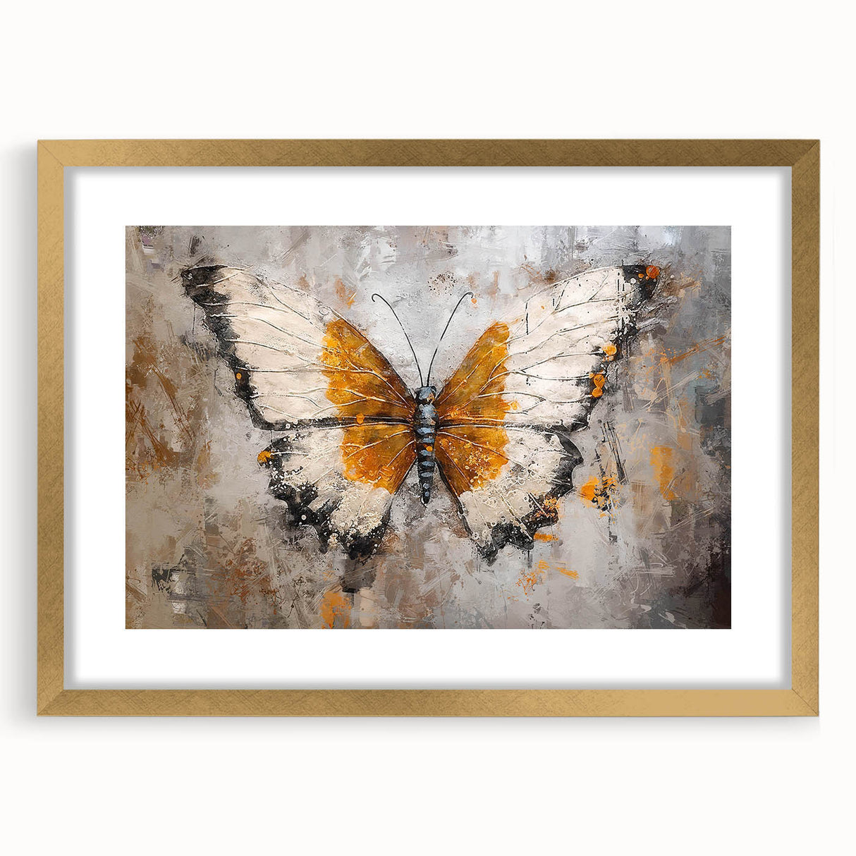 Framed wall art showcasing a detailed butterfly design from the Insect and Arachnid collection, featuring a gold frame and mat, perfect for elegant decor.