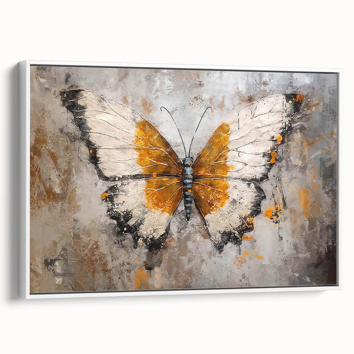 Framed wall art featuring a colorful butterfly design from the Insect and Arachnid collection, set against a white background, showcasing intricate details and vibrant hues, perfect for home decor.