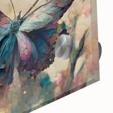 Close-up of a vibrant insect and arachnid butterfly design wall art piece, showcasing intricate details and bright colors on acrylic glass, perfect for nature enthusiasts.