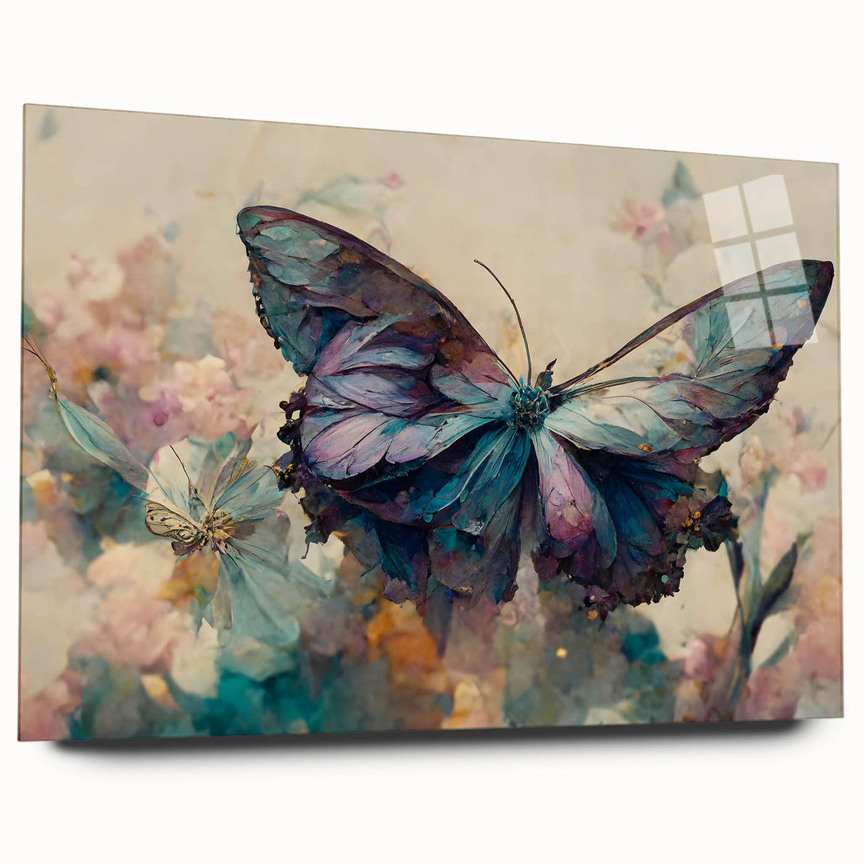 Acrylic wall art displaying an intricate butterfly and insect design, showcased in a side view without pins, perfect for enhancing modern decor.