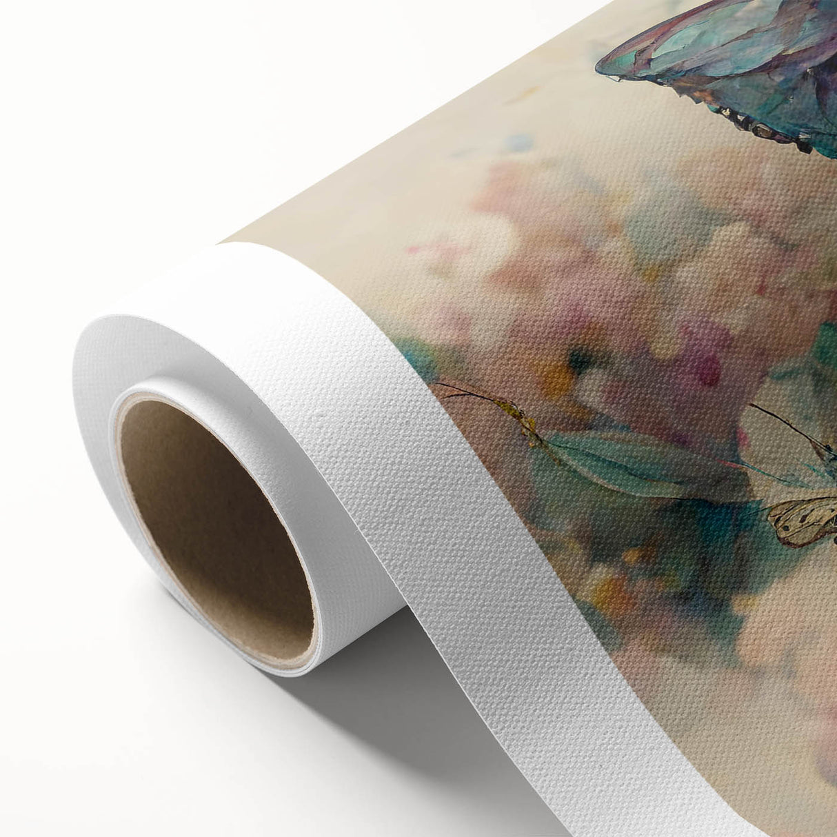 Vibrant rolled canvas wall art showcasing a detailed butterfly and insect design, perfect for nature enthusiasts, featuring vivid colors and intricate patterns.