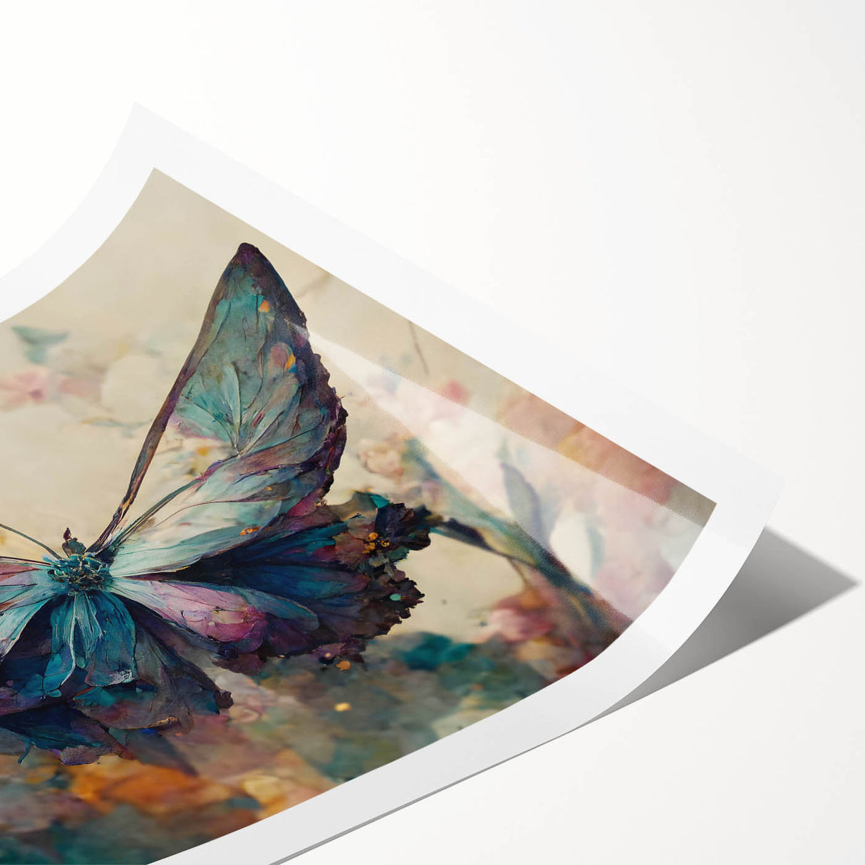 Colorful rolled print featuring an intricate butterfly design surrounded by various insects and arachnids, ideal for enhancing home decor with a nature-inspired theme.
