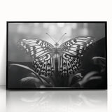 Framed wall art featuring a vibrant butterfly design with intricate details, set in a sleek black frame, perfect for enhancing modern decor. Ideal for nature lovers and art enthusiasts.