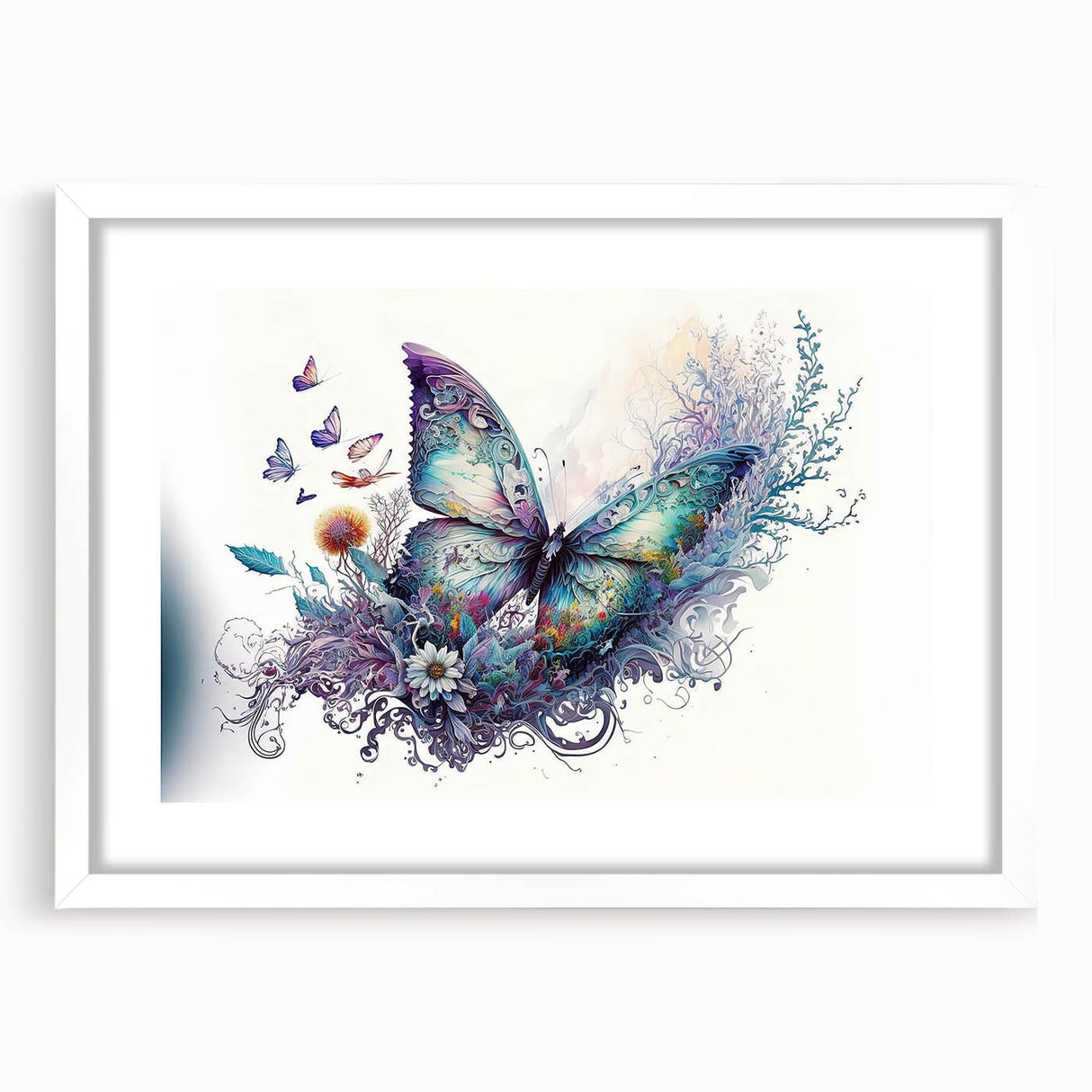 Butterfly-themed wall art collection featuring detailed insect and arachnid designs in a white frame with matting, perfect for enhancing home decor.