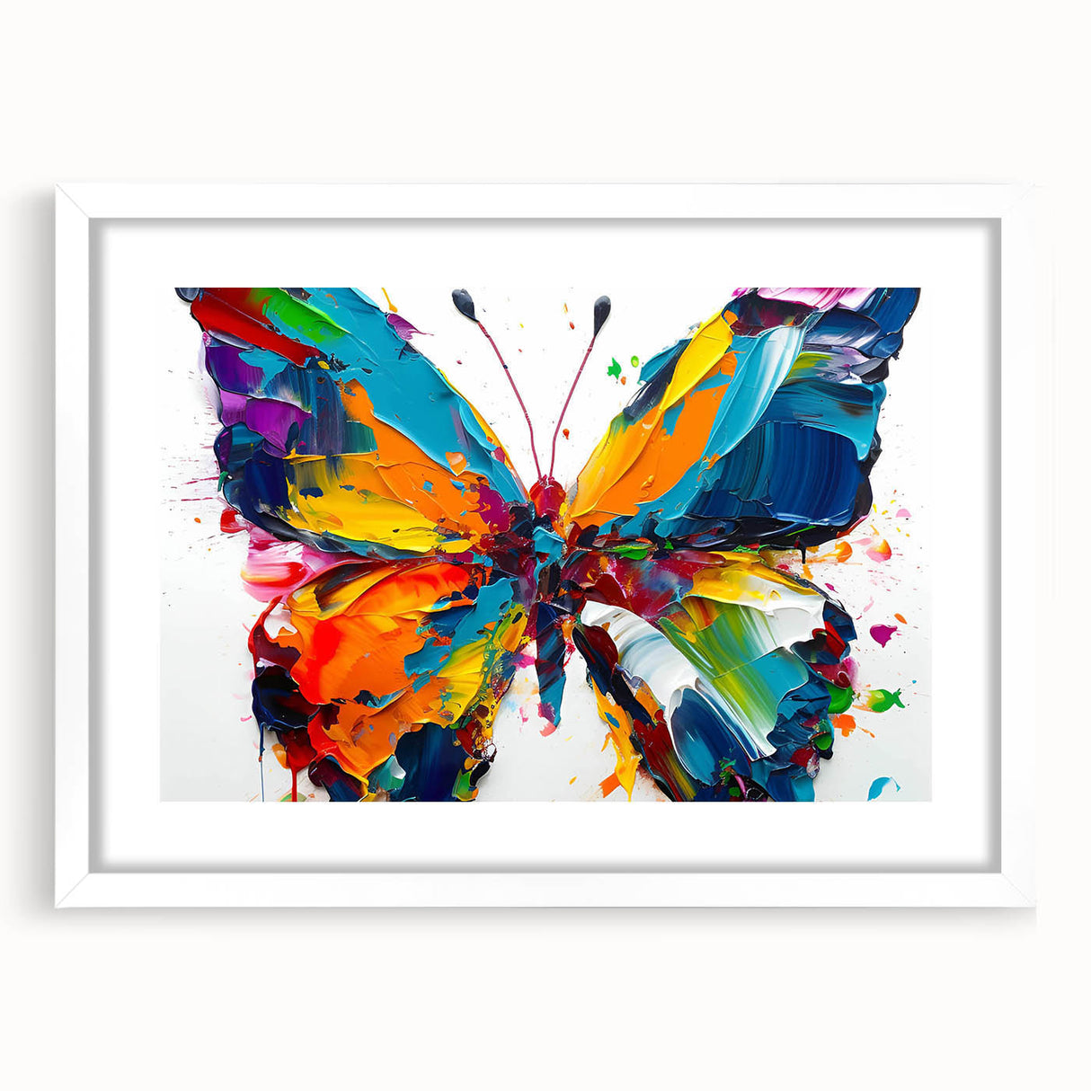 Elegant wall art showcasing a butterfly design from the Insect and Arachnid collection, framed with a white mat, perfect for nature-inspired decor. Ideal for any modern home or office space, enhancing aesthetic appeal with vibrant colors and intricate details.