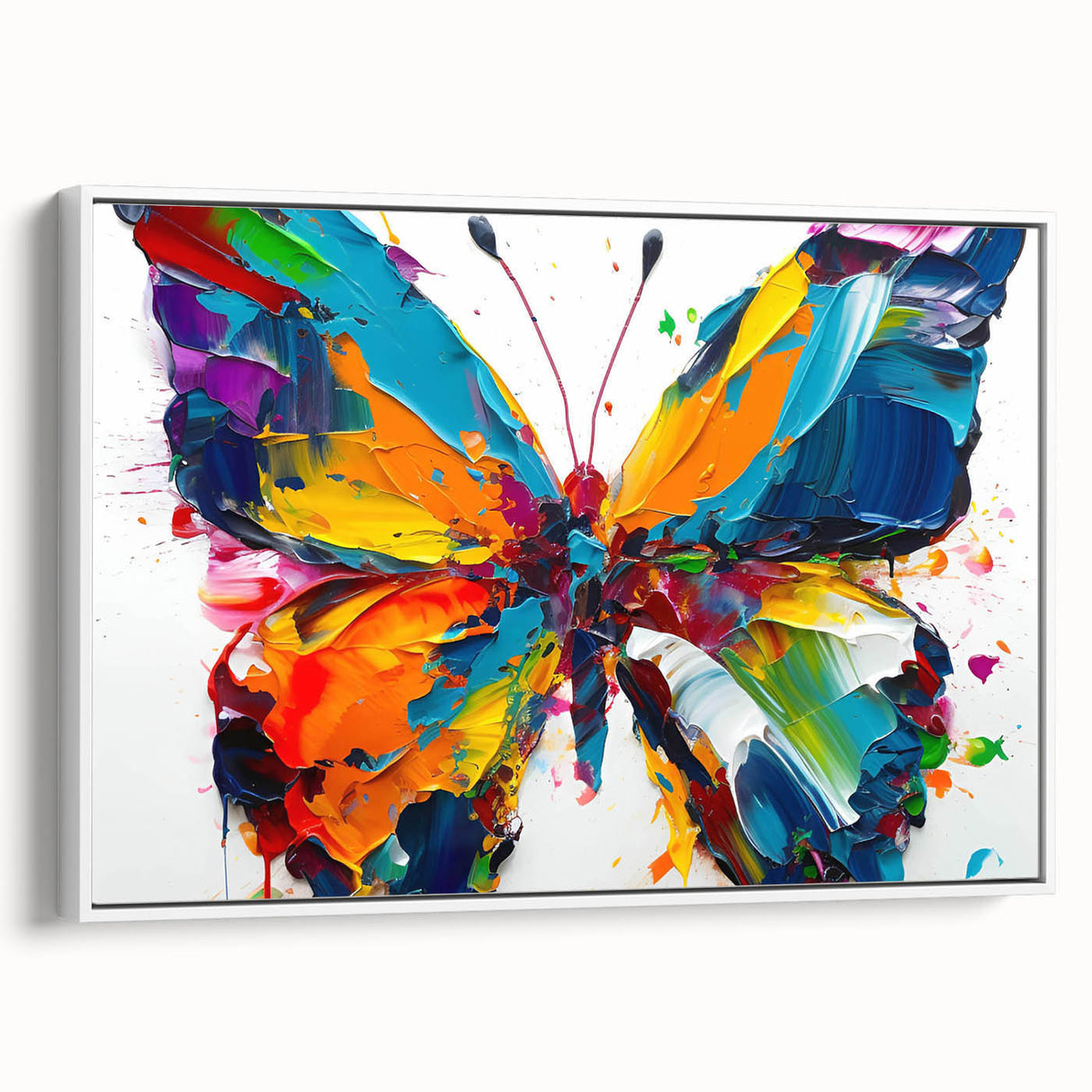 Framed wall art featuring a colorful butterfly design from the insect and arachnid collection, set against a white background showcasing intricate details and vibrant hues. Perfect for adding a whimsical touch to home decor.
