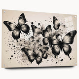 Colorful butterfly wall art collection displayed in a side view on acrylic glass, showcasing intricate insect and arachnid designs, ideal for modern decor.