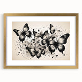 Butterfly design wall art collection framed in gold with a mat, showcasing intricate insect and arachnid illustrations, ideal for nature-inspired decor.