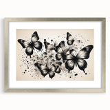 Framed wall art collection featuring an intricate butterfly design, highlighted in silver with a stylish mat, perfect for enhancing modern decor.