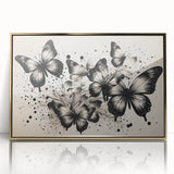 Framed wall art featuring a vibrant butterfly design with intricate insect and arachnid details, set against a gold-accented acrylic background, perfect for nature-themed decor.