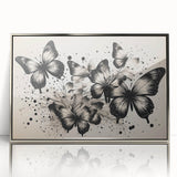 Framed wall art collection showcasing a detailed butterfly design with intricate insect and arachnid illustrations, featuring a sleek silver frame and acrylic front, ideal for nature enthusiasts.