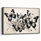 Framed wall art collection showcasing a vibrant butterfly design with intricate details against a black background, perfect for enhancing modern home decor.