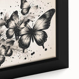 Close-up of a framed canvas wall art featuring a vibrant butterfly design, showcasing intricate insect and arachnid details with bright colors, perfect for home decor.