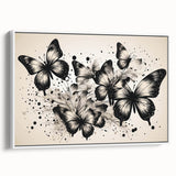Framed canvas wall art showcasing a vibrant butterfly design with intricate details and colorful patterns, set against a white background, perfect for home decor.