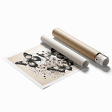 Colorful butterfly and arachnid wall art print showcasing intricate designs on a rolled canvas, perfect for nature-themed decor in any space.