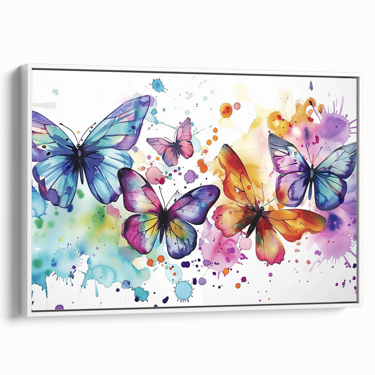 Framed wall art showcasing a vibrant butterfly design against a white background, perfect for adding a touch of nature-inspired elegance to home decor.