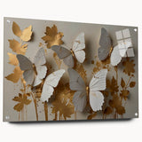 Acrylic wall art featuring a colorful butterfly design, displayed in a side view with decorative pins, showcasing vibrant details and textures ideal for insect enthusiasts.