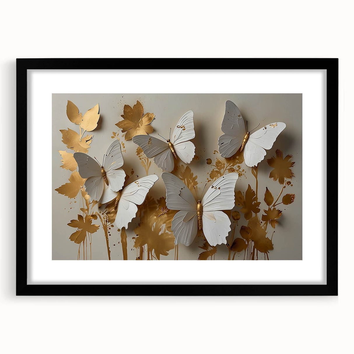 Framed wall art collection showcasing a vibrant butterfly design, featuring intricate insect and arachnid illustrations, set in a sleek black frame with a mat.