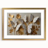 Elegant gold-framed wall art showcasing a butterfly and arachnid design, featuring intricate details and a mat finish, perfect for nature enthusiasts' decor.