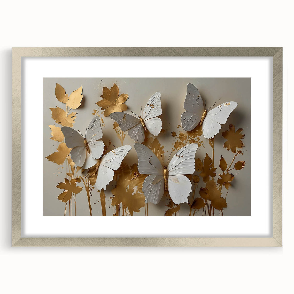 Framed wall art showcasing a vibrant butterfly design, part of an insect and arachnid collection in a sleek silver frame with a mat, ideal for nature-themed decor.