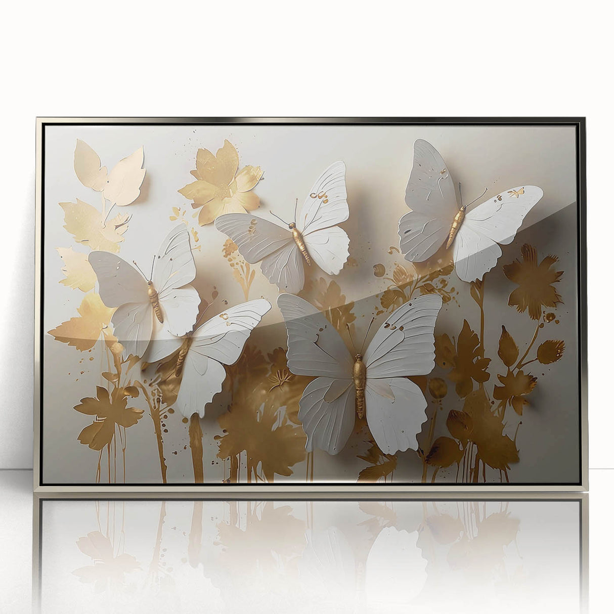 Framed wall art featuring a detailed butterfly design from the Insect and Arachnid collection, showcasing vibrant colors and a sleek silver frame, perfect for modern decor.