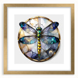 Elegant gold-framed wall art featuring a dragonfly design, showcasing intricate details and vibrant colors, perfect for nature-themed decor or insect enthusiasts.