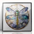 Framed wall art featuring a detailed dragonfly design, set against a sleek black background. The vibrant colors and intricate patterns enhance any decor, perfect for nature enthusiasts.