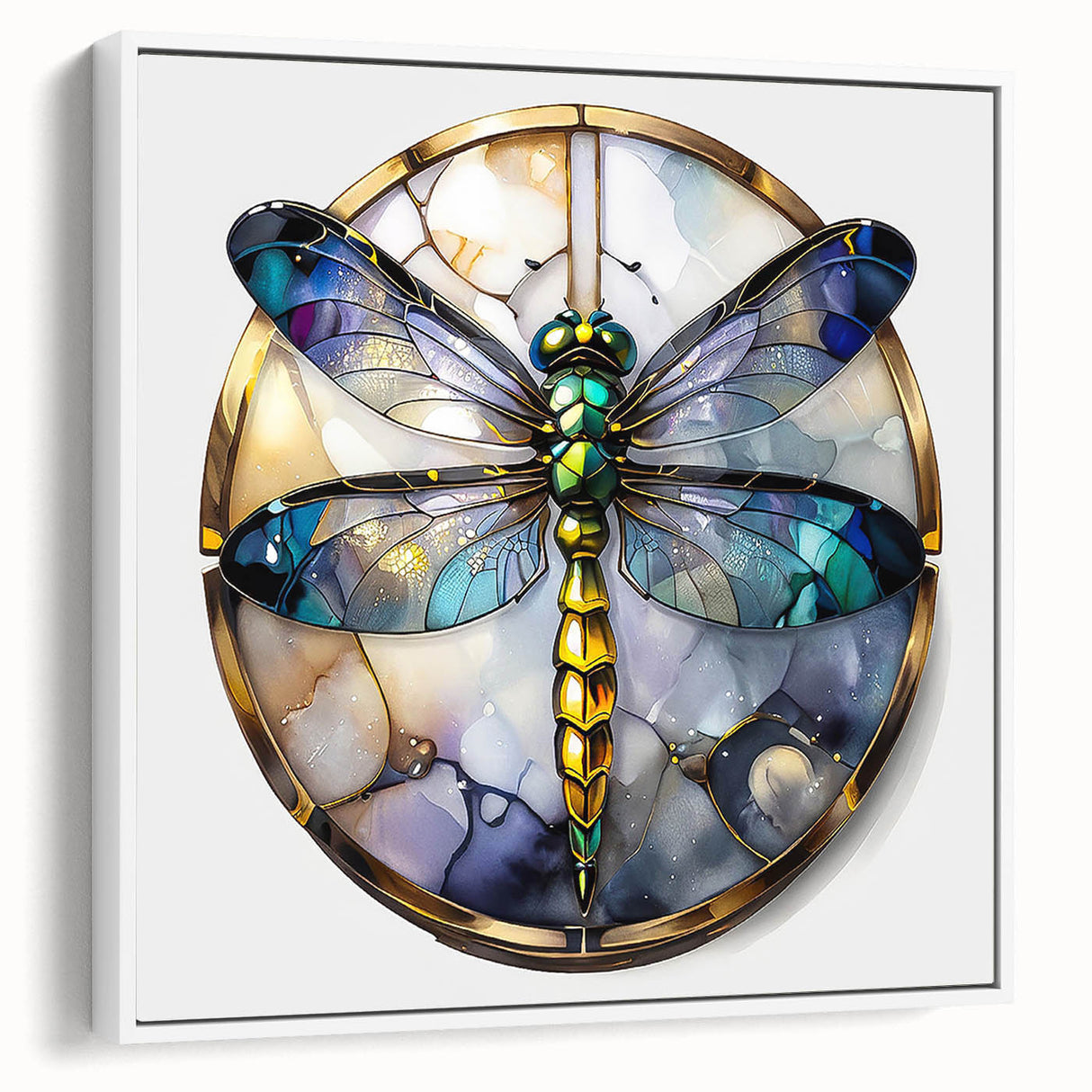 Framed wall art showcasing a detailed dragonfly design against a white background, ideal for insect lovers and nature enthusiasts. Perfect for home decor.