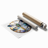 Intricate dragonfly wall art print showcasing vibrant colors and detailed insect designs, rolled and ready for framing, perfect for nature-inspired decor.