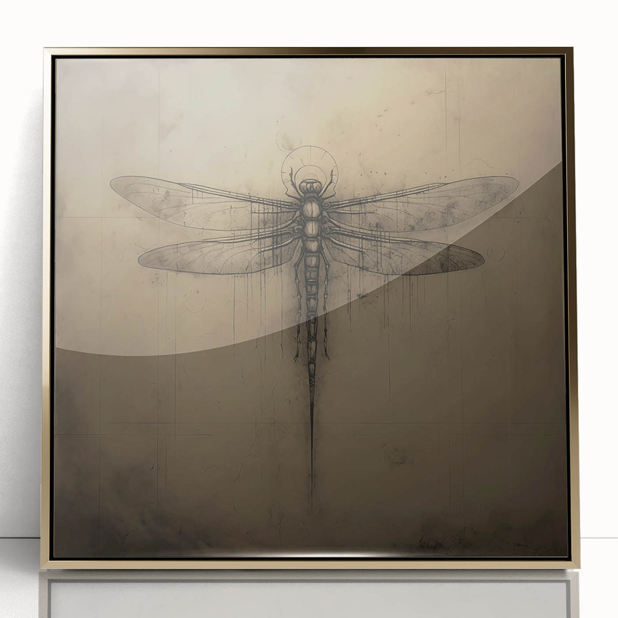 Framed wall art showcasing a vibrant dragonfly design in acrylic with a gold frame, perfect for adding a touch of nature-inspired elegance to home decor.