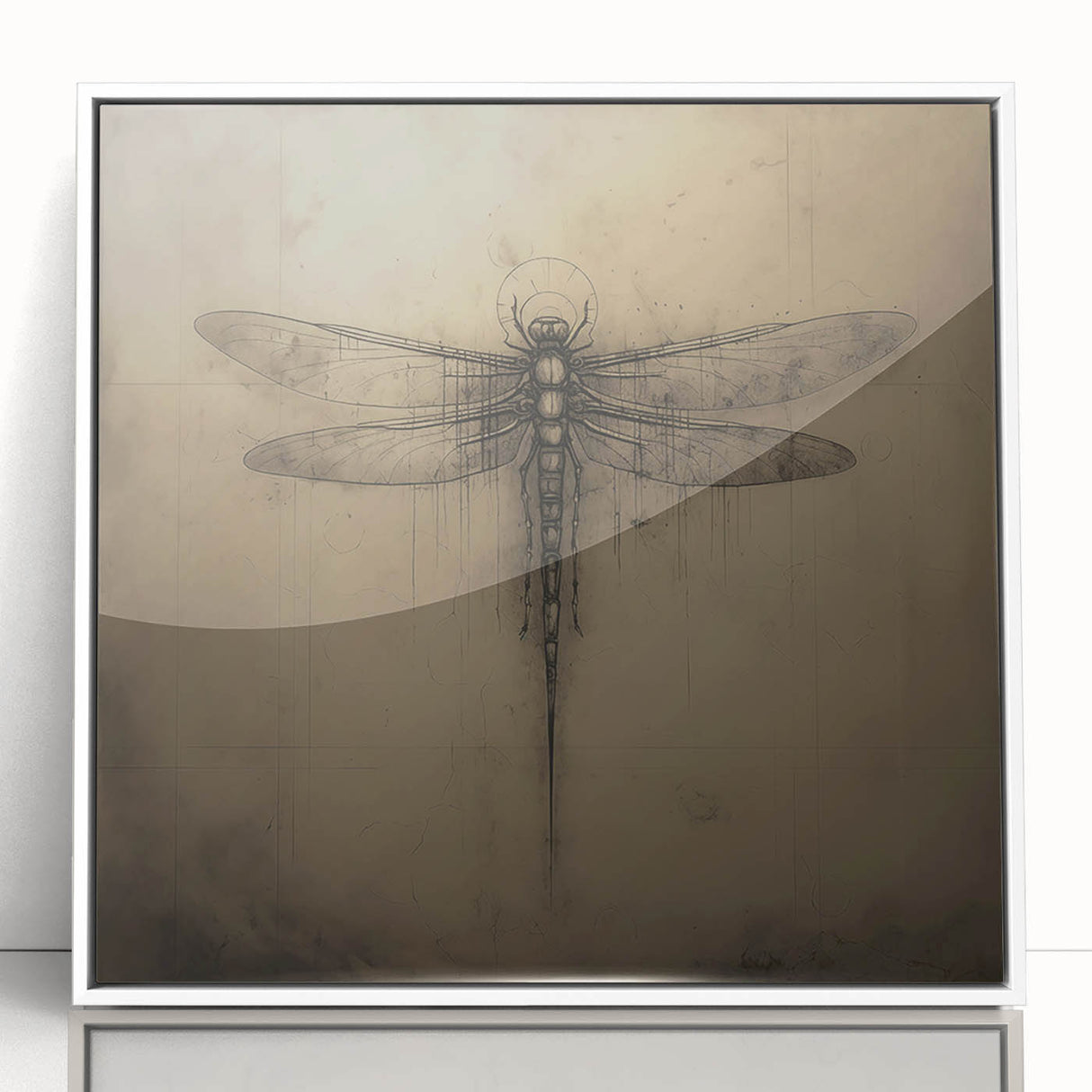 Framed wall art featuring a detailed dragonfly design, showcasing vibrant colors and intricate patterns, set against a white background for modern decor.