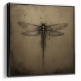 Framed canvas wall art showcasing a detailed dragonfly design, featuring vibrant colors and intricate patterns, presented from a black side view for a modern aesthetic.