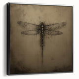 Framed canvas wall art showcasing a detailed dragonfly design, featuring vibrant colors and intricate patterns, presented from a black side view for a modern aesthetic.