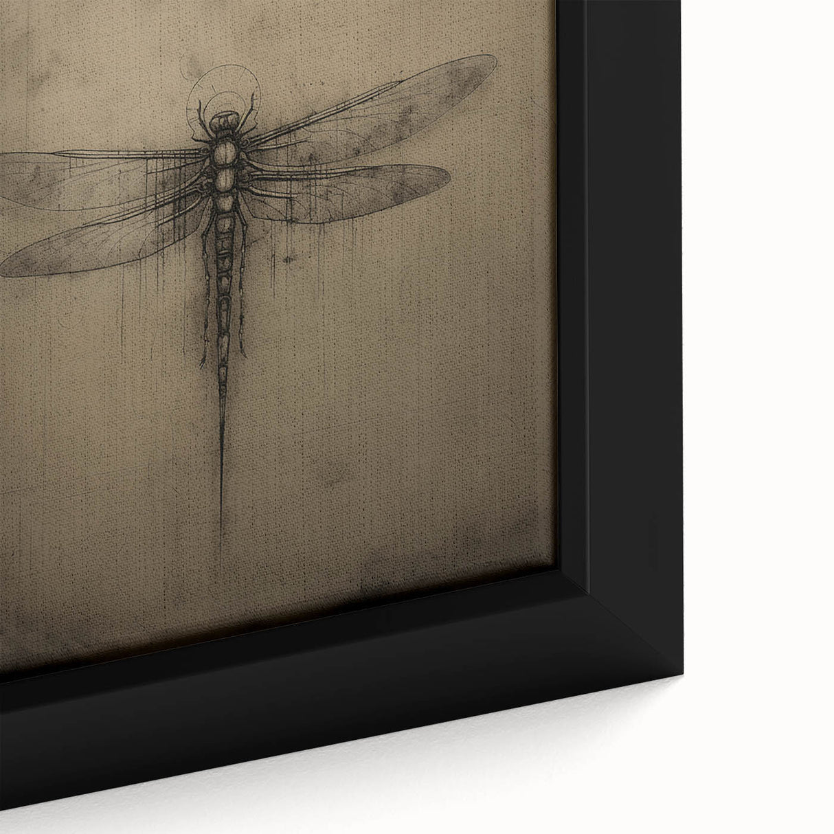 Close-up of a vibrant dragonfly wall art design on framed canvas, showcasing intricate details and vivid colors, perfect for nature-themed decor and art enthusiasts.
