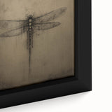 Close-up of a vibrant dragonfly wall art design on framed canvas, showcasing intricate details and vivid colors, perfect for nature-themed decor and art enthusiasts.