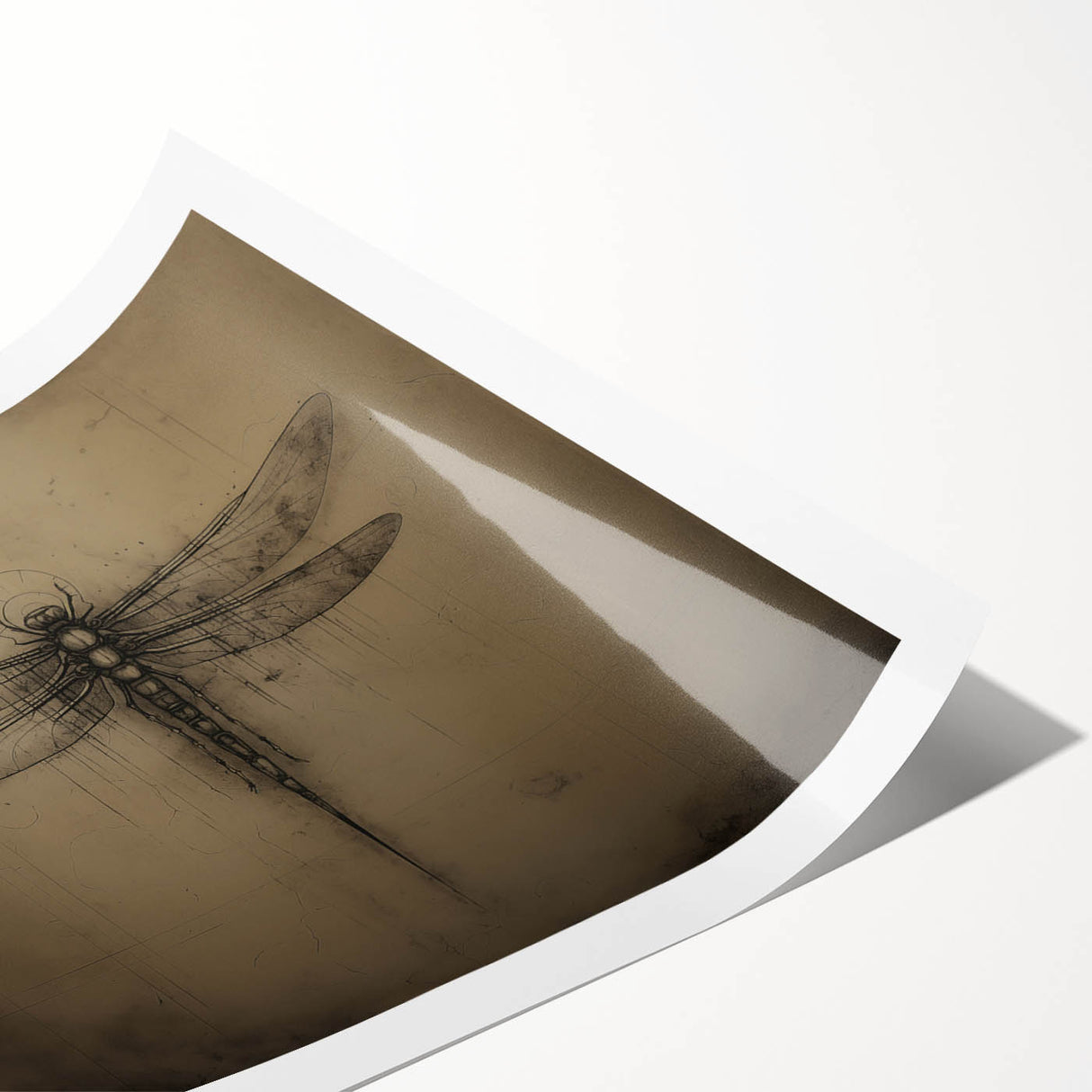 Vibrant rolled print of a dragonfly design showcasing intricate details and bold colors, perfect for nature-themed decor. Ideal for art lovers seeking unique wall art.