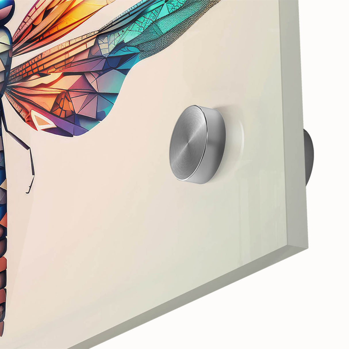 Close-up of a vibrant dragonfly wall art design, showcasing intricate details in acrylic glass, perfect for nature-themed decor. Ideal for insect enthusiasts.