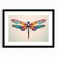Framed wall art showcasing a detailed dragonfly design in black and white, with a sleek black mat and frame, ideal for nature-inspired home decor.