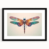 Framed wall art showcasing a detailed dragonfly design in black and white, with a sleek black mat and frame, ideal for nature-inspired home decor.