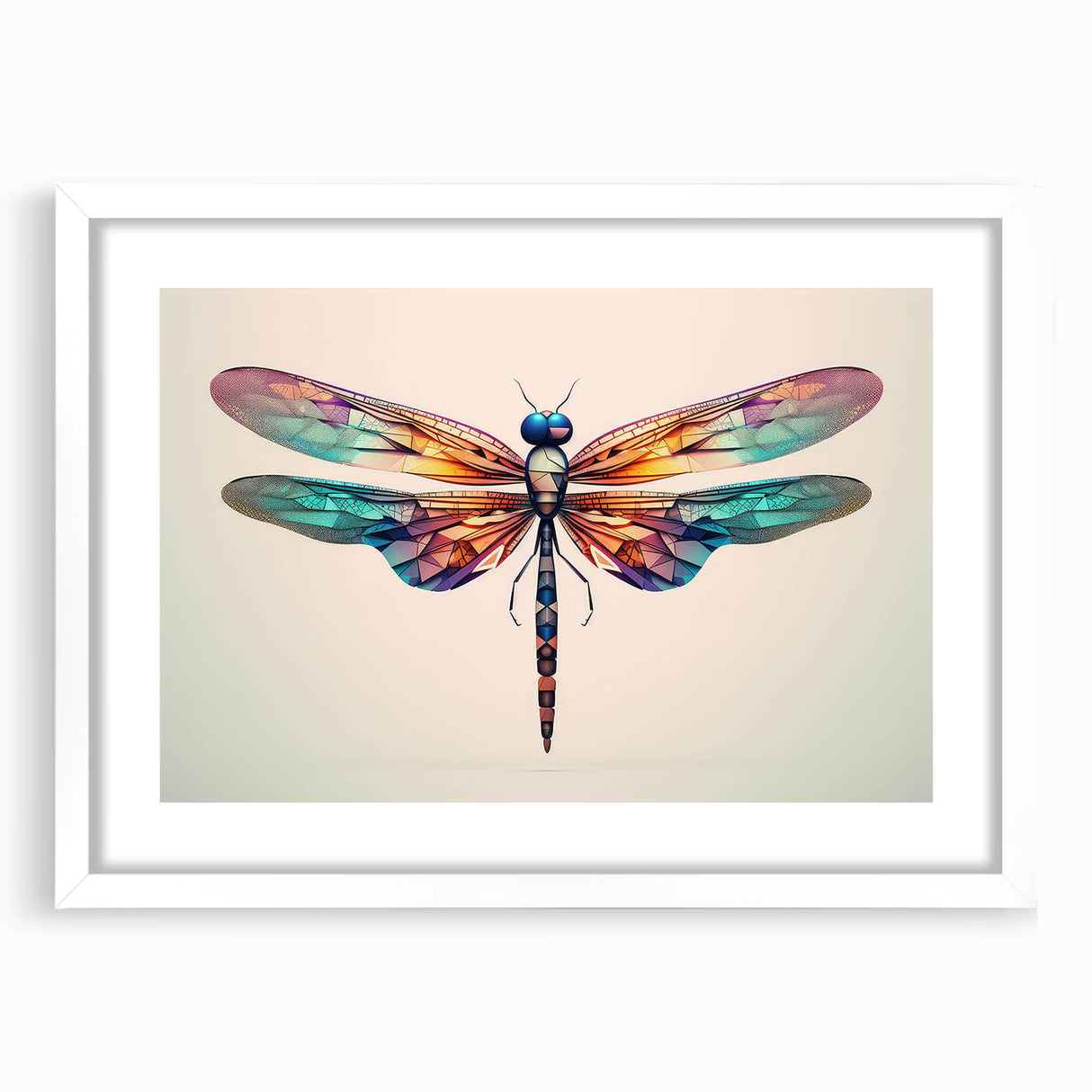 Dragonfly-themed wall art collection framed with a white mat, showcasing intricate insect and arachnid designs, perfect for nature-inspired decor.