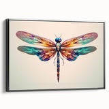 Framed wall art collection featuring a detailed dragonfly design on canvas, with a black frame enhancing its vibrant colors, suitable for modern home decor.
